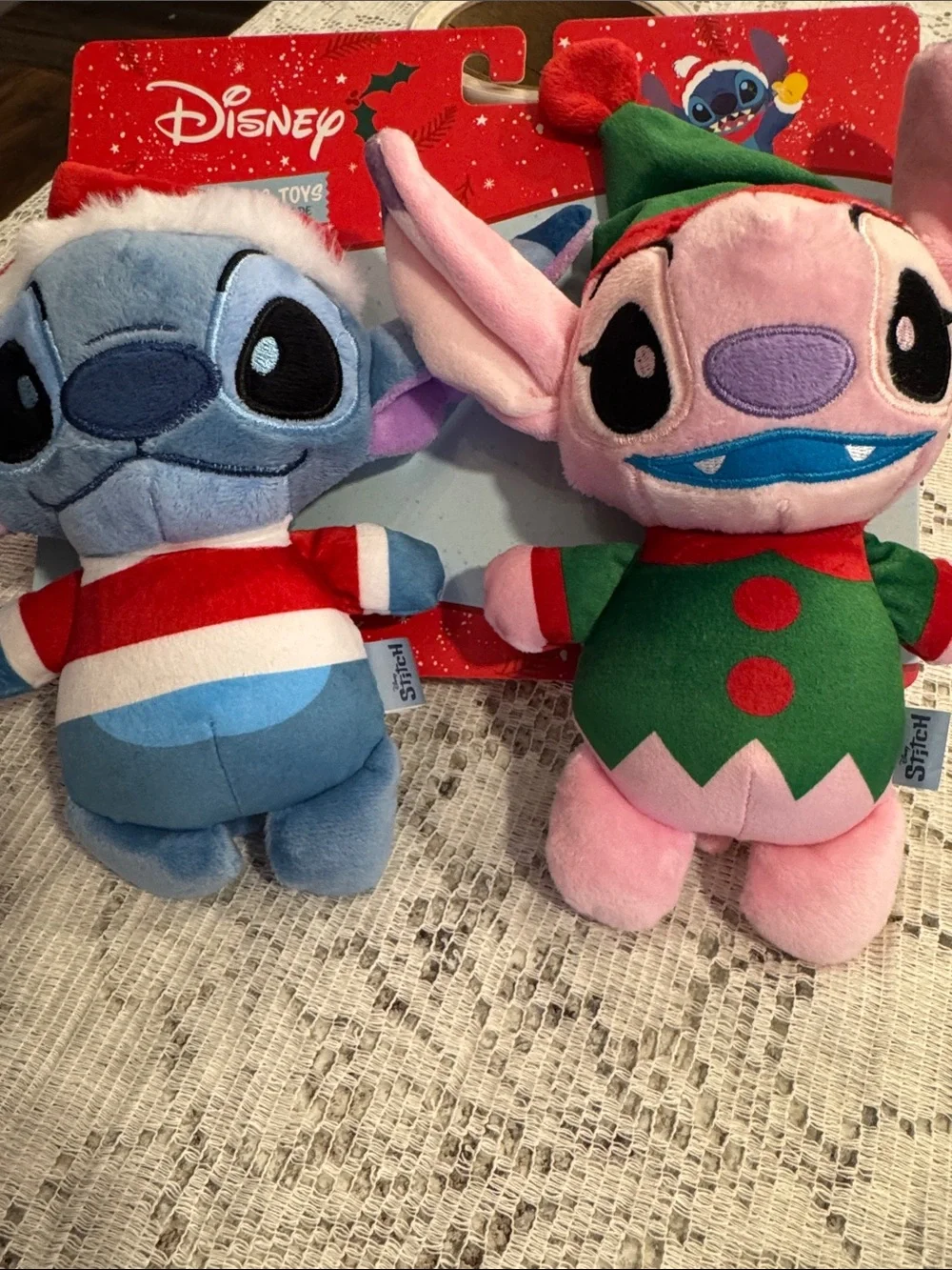 Disney 2-pack plush toy set Stitch as Santa Angel as a Christmas elf. 7.5” New